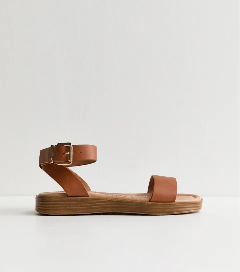 Women's Tan Faux Leather Wide Strap Sandals Vegan