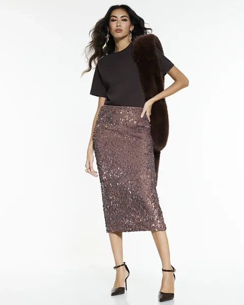 River Island Sequin Midi Skirt