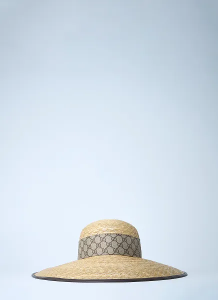 Straw Wide Brim Hat With GG Bow