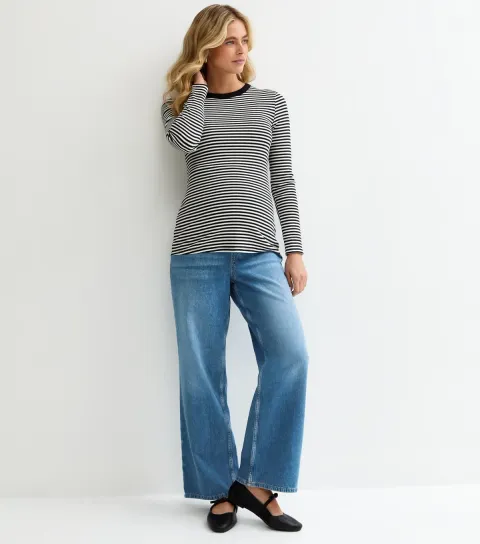Women's Maternity Mid Blue Wash Over Bump Wide Leg Jeans