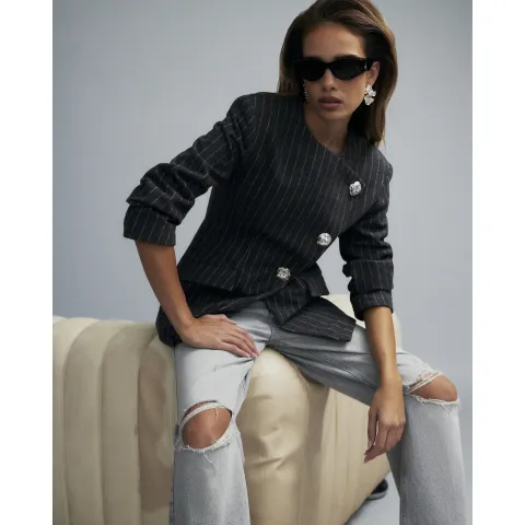 River Island Asymmetric Placket Pinstripe Blazer