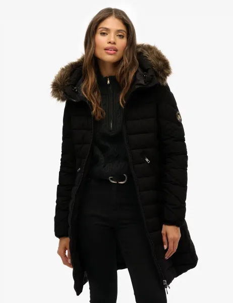 Superdry & Co Hooded Funnel Neck Longline Puffer Jacket