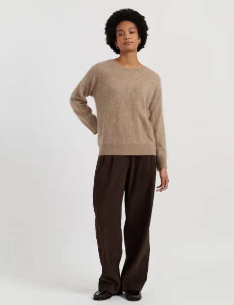 Chinti & Parker Brushed Pure Merino Wool Crew Neck Relaxed Sweatshirt Light Brown