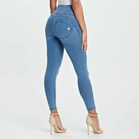 Freddy WRUP Denim - High Waisted - 7/8 Length - Light Blue + Blue Stitching