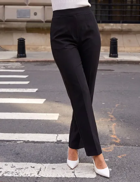 Roman Petite Jersey Straight Leg Trousers Black/Black
