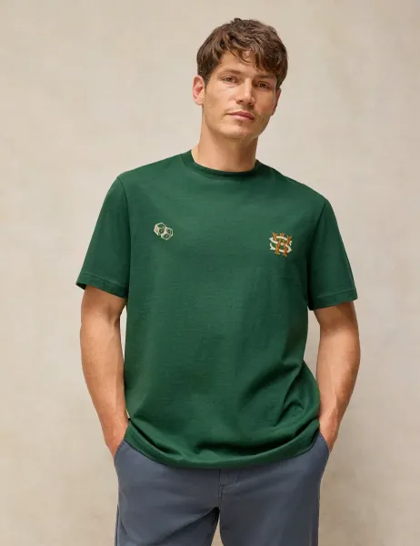 White Stuff Pure Cotton Embroidered Crew Neck T-Shirt Green Mix