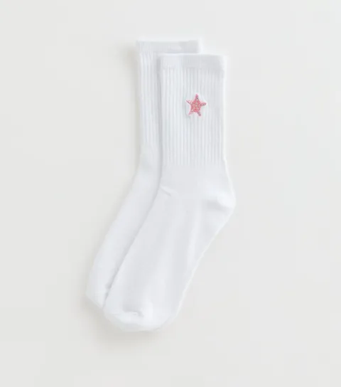 White Starfish Embroidered Ankle Socks
