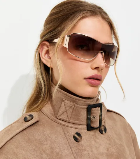 New Look Gold Metallic Gradient Lens Wrap Sunglasses