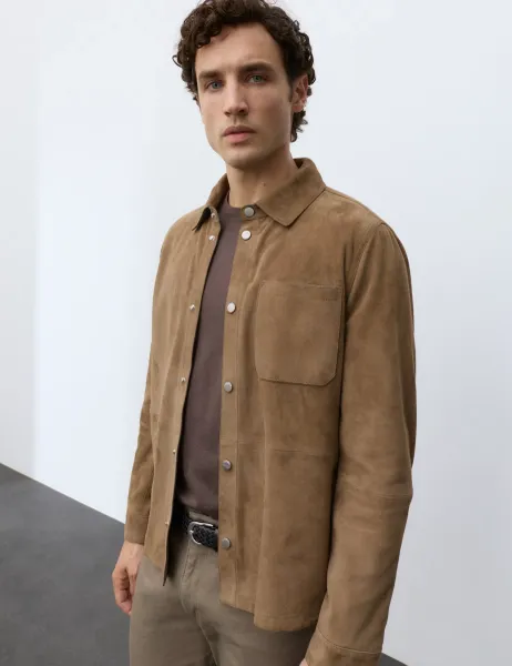 Autograph Lightweight Suede Overshirt Jacket Taupe