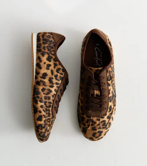 New Look Women's Leopard Print Faux Suede Trainers Vegan