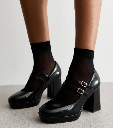 Women's Black Mary Jane Platform Heels Vegan