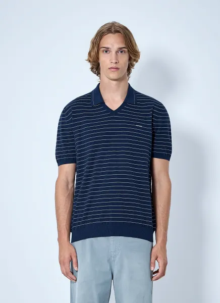 Striped V-Neck Polo Shirt