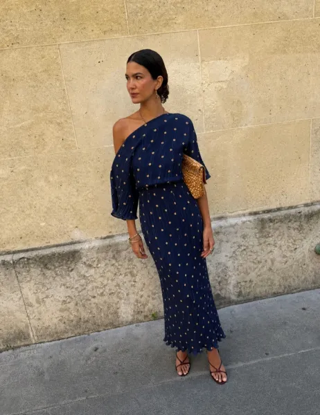 Never Fully Dressed Plisse Printed Midaxi Waisted Dress Navy Mix