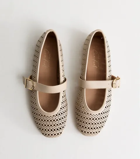 Women's Off White Faux Leather Lazor Cut Mary Jane Shoes Vegan