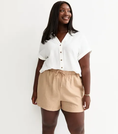Women's Plus Size Stone Crinkled Drawstring Shorts Curves