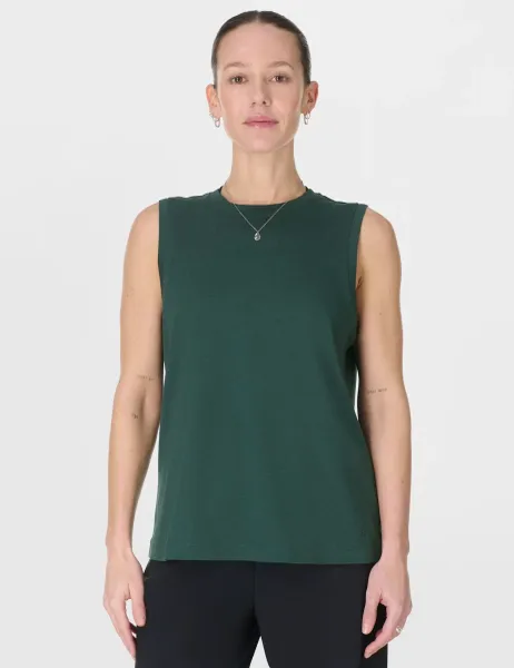 Sweaty Betty Essential Cotton Rich Crew Neck Vest Top Dark Green