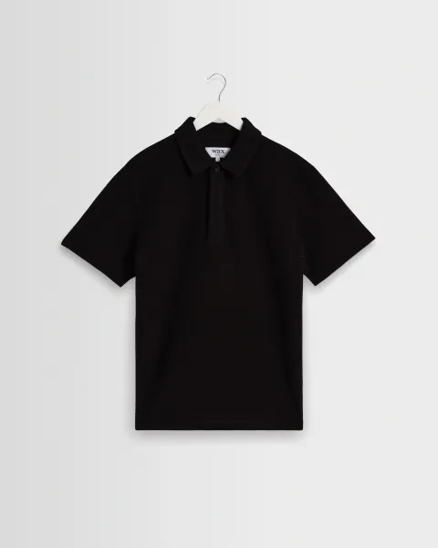 Shore - Black Textured Short-Sleeve Polo Shirt