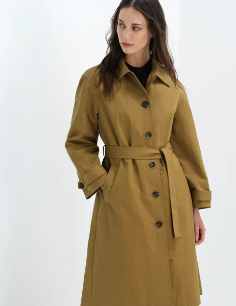 French Connection Cotton Blend Trench Coat Khaki Mix