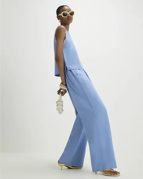 River Island Linen Blend Wide Leg Trousers