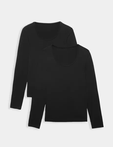 Marks & Spencer 2 Pack Heatgen Light Thermal Long Sleeve Tops Black