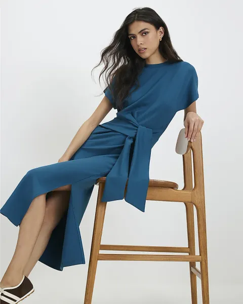 River Island Premium Short Sleeve Tie Side Midi Dress