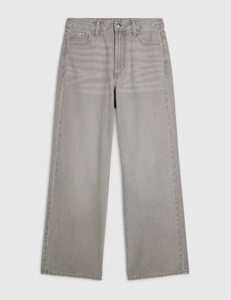 River Island Relaxed Mid Rise Whiskered Straight Leg Jeans Grey