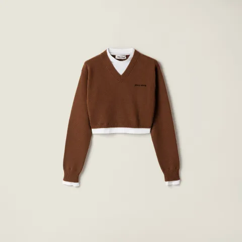 Cropped cashmere V-neck sweater