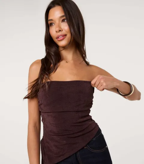 Women's Dark Brown Asymmetric Hem Bandeau Top
