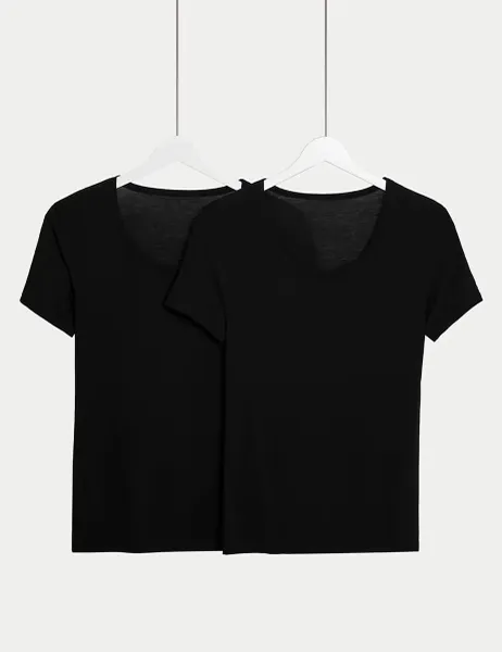 Marks & Spencer 2 Pack Heatgen Thermal Short Sleeve Tops Black