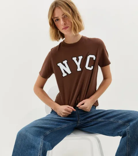 Women's Dark Brown NYC Regular T-Shirt