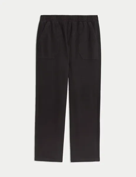 Marks & Spencer Denim Jersey Straight Leg Trousers Black