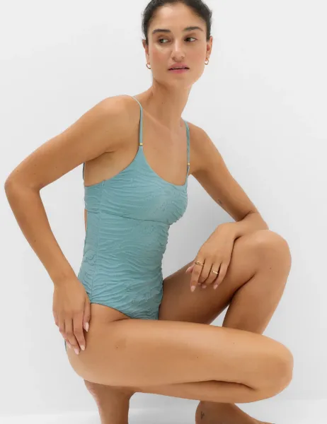 Marks & Spencer Textured Scoop Neck Swimsuit Duck Egg