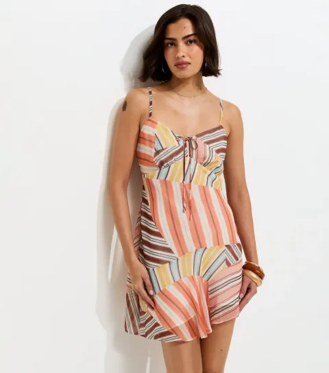Women's Multicoloured Abstract Pattern Hanky Hem Chiffon Mini Dress