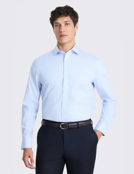 Moss Tailored Fit Non Iron Pure Cotton Stripe Shirt Light Blue Mix