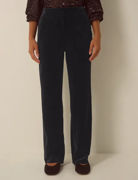 Velvet Straight Leg Trousers Black