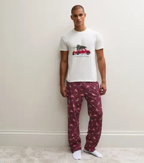 New Look Men's Red Cotton Christmas Car Print Pyjama Set