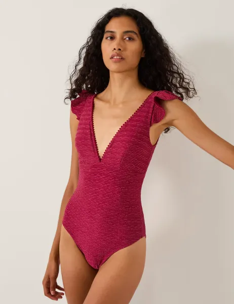 Monsoon Ribbed Plunge Swimsuit Burgundy