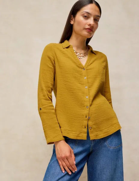 White Stuff Pure Cotton Collared Shirt Yellow