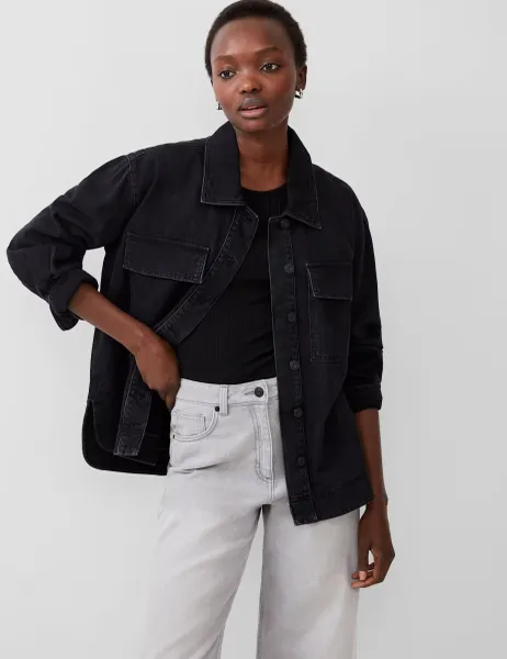 French Connection Denim Collared Jacket Black
