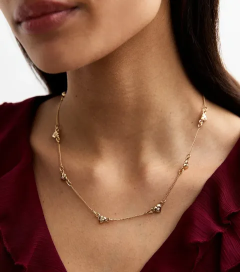 New Look Gold Tone Diamanté Heart Charm Necklace