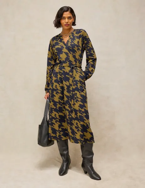 White Stuff Amara Jersey Printed V Neck Midi Tea Dress Green Mix
