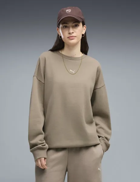 Puma Essential Cotton Blend Oversized Sweatshirt Taupe