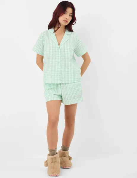 Accessorize Pure Cotton Gingham Shortie Set Green