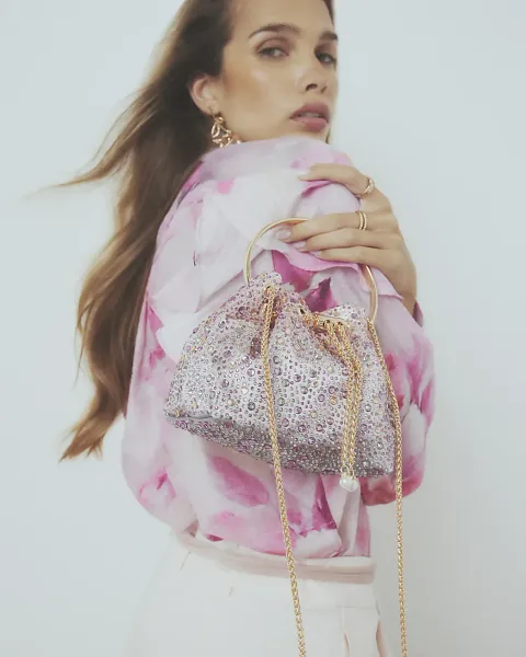 River Island Satin Ombre Diamante Clutch Bag