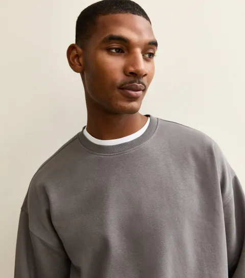 Men's Grey Oversized Crew Neck Sweatshirt