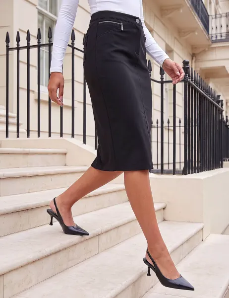 Roman Zip Detail Pencil Skirt Black