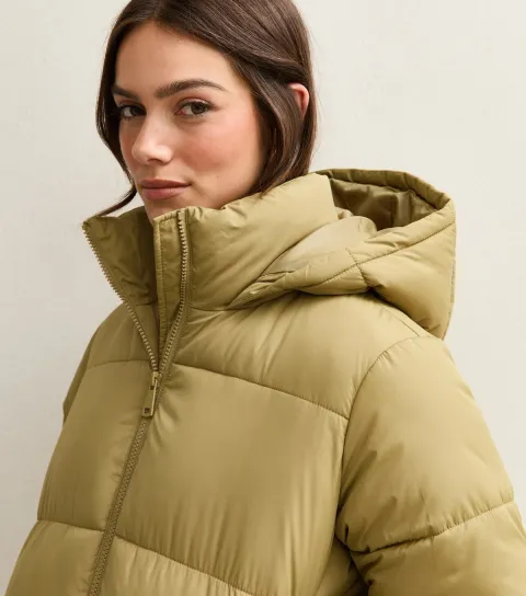 Women's Petite Light Khaki Cropped Puffer Jacket