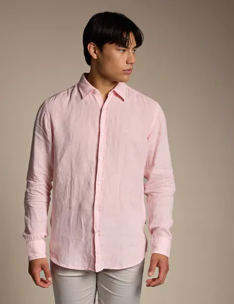 Boss Relegant Regular Fit Linen Shirt Pink