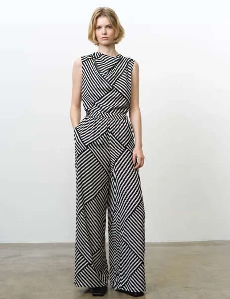 French Connection Striped Wide Leg Trousers White Mix