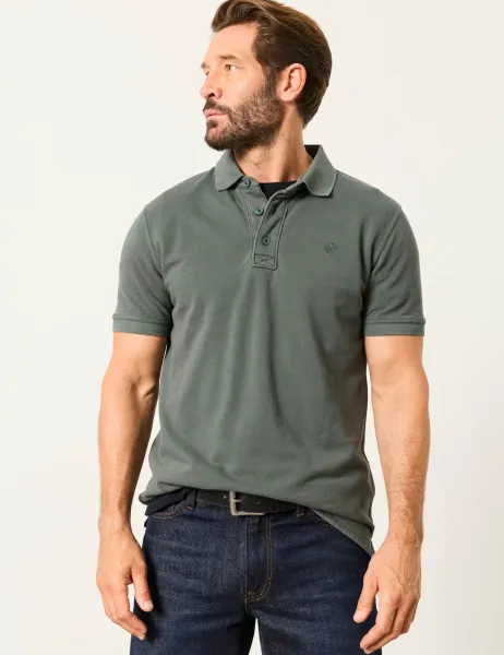 FatFace Pure Cotton Pique Polo Shirt Dark Green